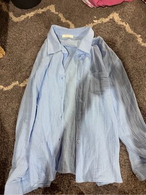 Light Blue women’s gauze Button-Up Shirt by mapcie